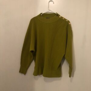 Tahari Olive Green Ribbed Shoulder-Button Sweater